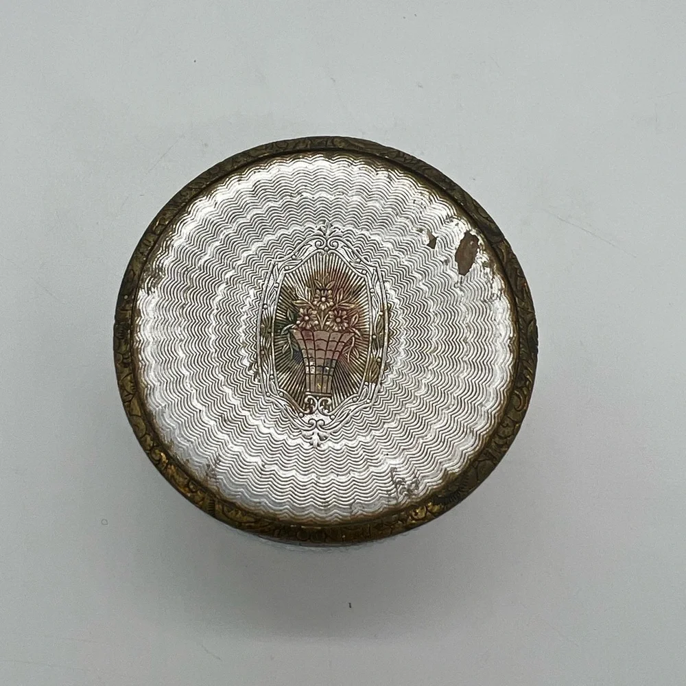 Vintage Art Deco Glass Decorative Vanity Powder Dresser Cosmetic Jar Fancy Lid